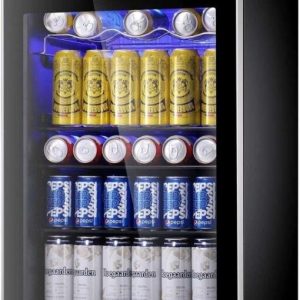 Beverage Refrigerator Cooler-120 Can Mini Fridge Glass Door for Soda Beer Wine Stainless Steel Glass Door Small Drink Dispenser Machine Digital Display for Home, Office Bar,4.5cu.ft