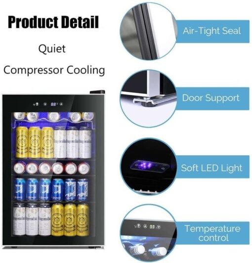 Beverage Refrigerator Cooler-120 Can Mini Fridge Glass Door for Soda Beer Wine Stainless Steel Glass Door Small Drink Dispenser Machine Digital Display for Home, Office Bar,4.5cu.ft - Image 4