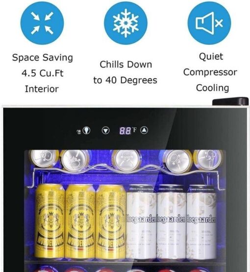 Beverage Refrigerator Cooler-120 Can Mini Fridge Glass Door for Soda Beer Wine Stainless Steel Glass Door Small Drink Dispenser Machine Digital Display for Home, Office Bar,4.5cu.ft - Image 6