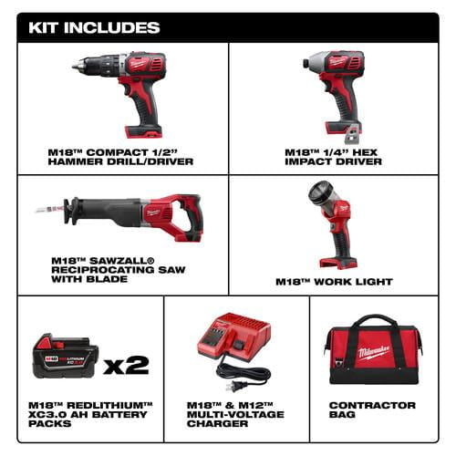 Milwaukee 2696-24 M18 Lithium-Ion 4-Tool Combo Kit - Image 8