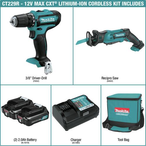 Factory Reconditioned Makita 12V MAX CXT Cordless Lithium-Ion Reciprocating Saw – Drill Driver Kit (2 Ah) - CT229R-R - Image 2