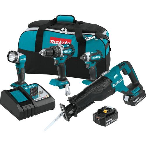 Makita 18V LXT 5.0 Ah Lithium-Ion Brushless Cordless 4-Piece Combo Kit - XT447T
