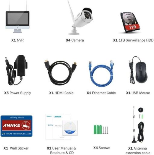 1080P Wireless System, 4CH FHD Wi-Fi NVR Video Surveillance System with 12”LCD Monitor, Automatic Screen Saver, 4X 1080P Outdoor IP Camera with IR Night Vision, 1TB Hard Drive Included - Image 2