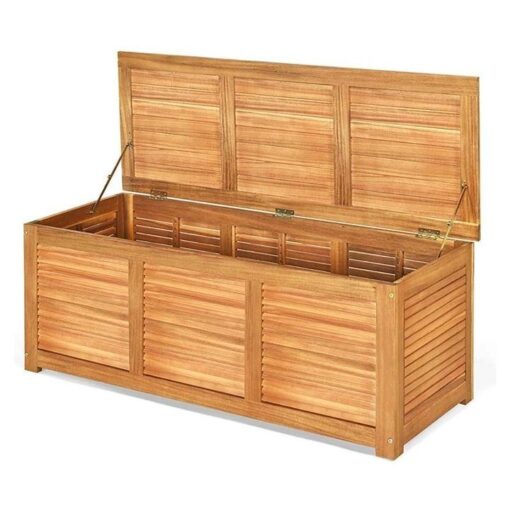 47 Gallon Acacia Wood Deck Box in Teak Oil, Large Outdoor Storage Box, Deck Storage Bench for Patio - Image 3