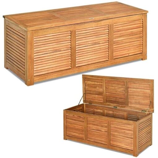 47 Gallon Acacia Wood Deck Box in Teak Oil, Large Outdoor Storage Box, Deck Storage Bench for Patio - Image 4
