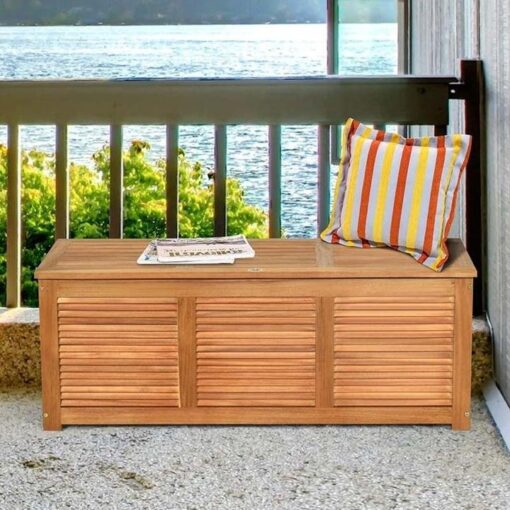 47 Gallon Acacia Wood Deck Box in Teak Oil, Large Outdoor Storage Box, Deck Storage Bench for Patio - Image 7