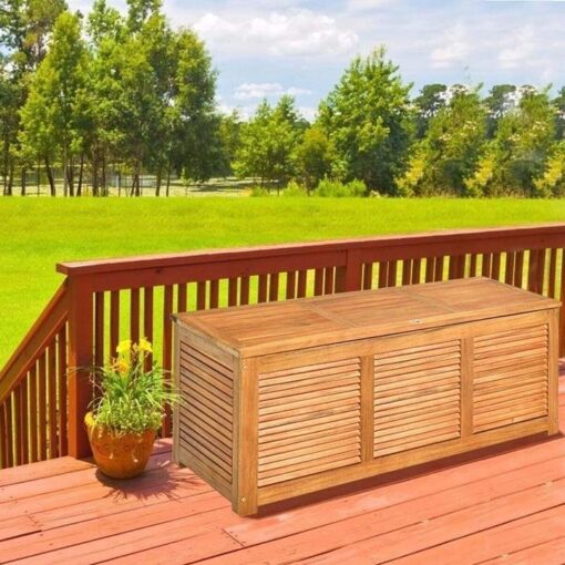 47 Gallon Acacia Wood Deck Box in Teak Oil, Large Outdoor Storage Box, Deck Storage Bench for Patio - Image 8