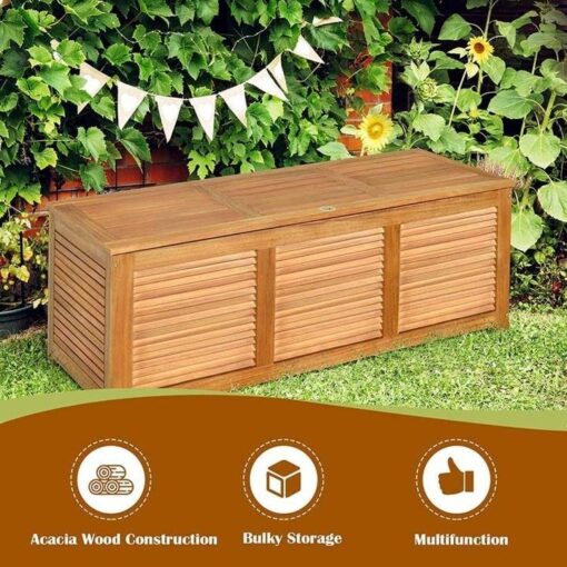 47 Gallon Acacia Wood Deck Box in Teak Oil, Large Outdoor Storage Box, Deck Storage Bench for Patio - Image 10