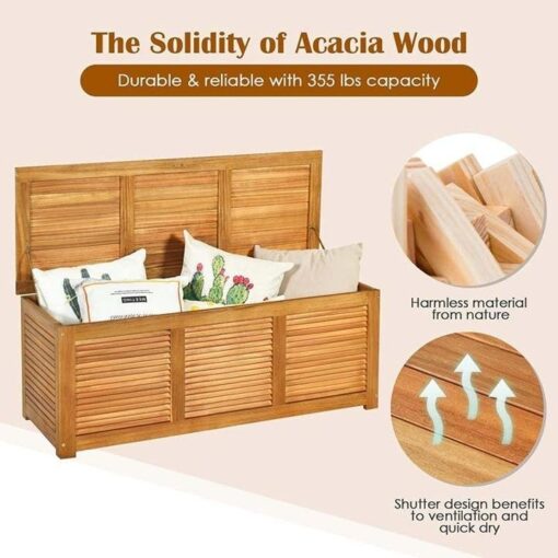 47 Gallon Acacia Wood Deck Box in Teak Oil, Large Outdoor Storage Box, Deck Storage Bench for Patio - Image 13
