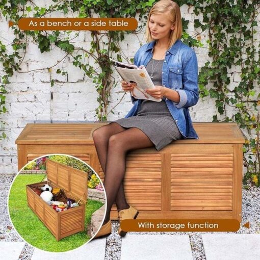 47 Gallon Acacia Wood Deck Box in Teak Oil, Large Outdoor Storage Box, Deck Storage Bench for Patio - Image 12