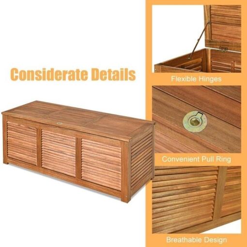 47 Gallon Acacia Wood Deck Box in Teak Oil, Large Outdoor Storage Box, Deck Storage Bench for Patio - Image 11