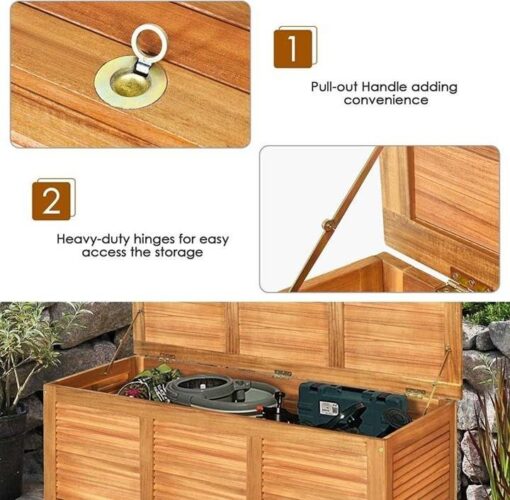 47 Gallon Acacia Wood Deck Box in Teak Oil, Large Outdoor Storage Box, Deck Storage Bench for Patio - Image 15