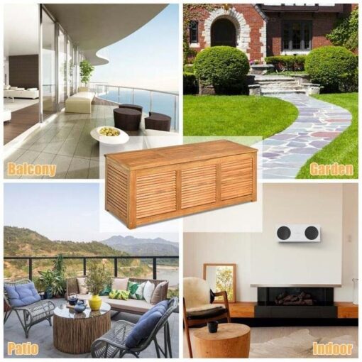 47 Gallon Acacia Wood Deck Box in Teak Oil, Large Outdoor Storage Box, Deck Storage Bench for Patio - Image 14