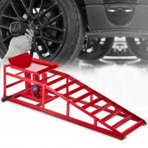Hydraulic Car Ramps Hydraulic Vertical Ramps 5T/11000lbs Low Profile 1-Piece in Red