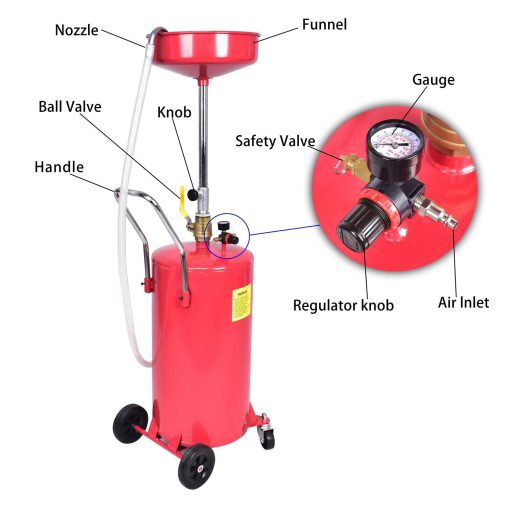AAIN Pressurized Air Operated 18 Gallon Portable Industrial Fluid Oil Drain Tank - Image 11
