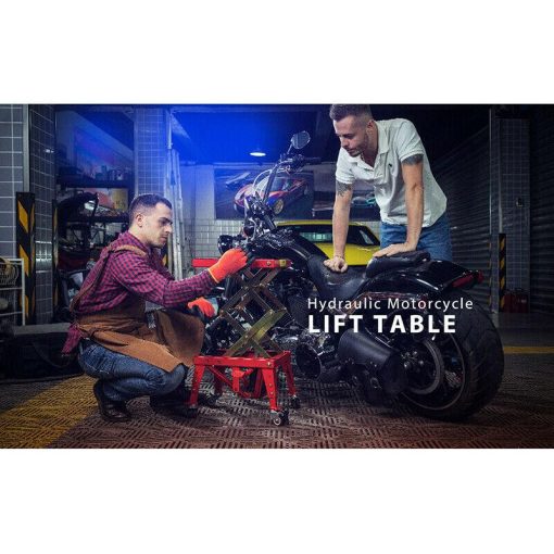 350lbs Hydraulic Motorcycle Lift Table ATV Dirt Bike Scissor Jack Stand 4 Wheels - Image 2
