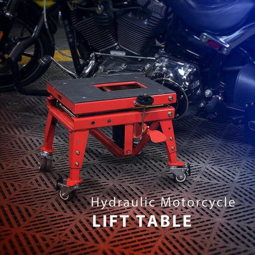 350lbs Hydraulic Motorcycle Lift Table ATV Dirt Bike Scissor Jack Stand 4 Wheels - Image 3