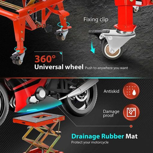 350lbs Hydraulic Motorcycle Lift Table ATV Dirt Bike Scissor Jack Stand 4 Wheels - Image 4