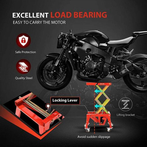 350lbs Hydraulic Motorcycle Lift Table ATV Dirt Bike Scissor Jack Stand 4 Wheels - Image 5