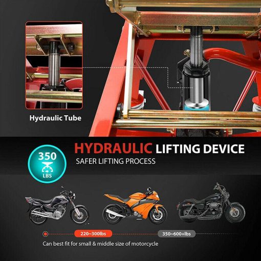 350lbs Hydraulic Motorcycle Lift Table ATV Dirt Bike Scissor Jack Stand 4 Wheels - Image 6