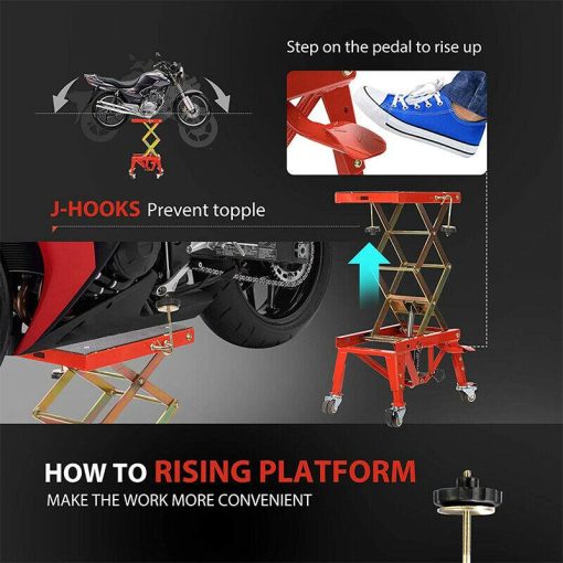 350lbs Hydraulic Motorcycle Lift Table ATV Dirt Bike Scissor Jack Stand 4 Wheels - Image 7