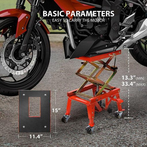 350lbs Hydraulic Motorcycle Lift Table ATV Dirt Bike Scissor Jack Stand 4 Wheels - Image 8