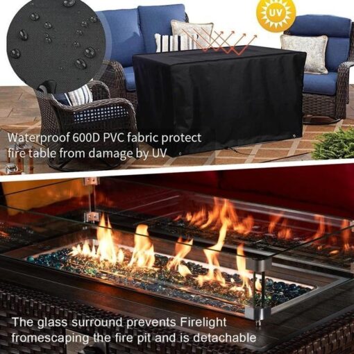 50" Propane Gas Fire Pit Table 50000 BTU Auto-Ignition with Windguard, Glass Stone, Brown - Image 9