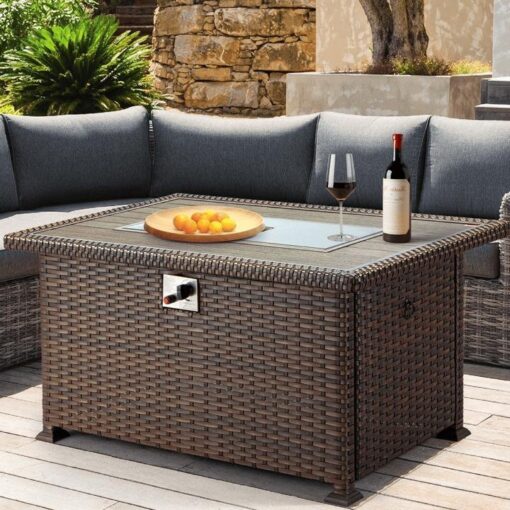 50" Propane Gas Fire Pit Table 50000 BTU Auto-Ignition with Windguard, Glass Stone, Brown - Image 10
