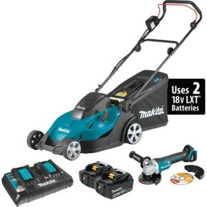 Makita 18V X2 (36V) Cordless Lithium-Ion 17 in. Lawn Mower Kit with Brushless Angle Grinder - XML02PTX1
