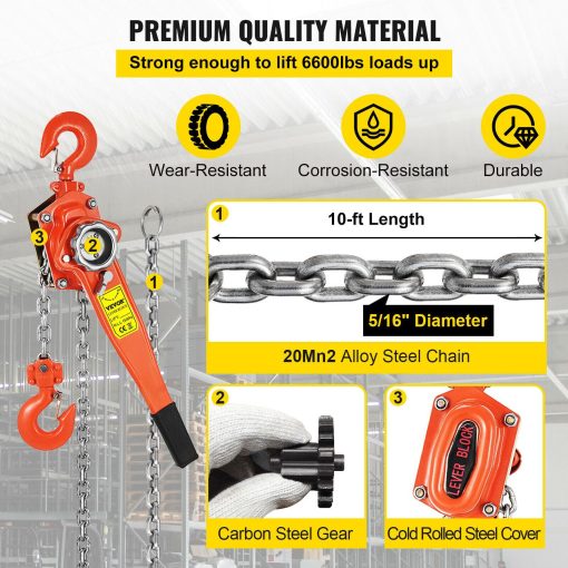 3Ton Chain Lever Block Hoist Come Along Puller Ratchet Type Lift 10' 6600LBS - Image 3
