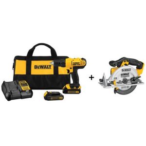 DEWALT & DCS391B 20V MAX Cordless Lithium-Ion 1/2 in. Compact Drill Driver Kit with 20V MAX Cordless Lithium-Ion 6-1/2 in. Circular Saw - DCD771C2
