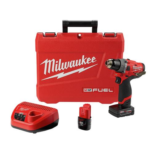Milwaukee 2504-22 M12 FUEL Lithium-Ion 1/2 in. Cordless Hammer Drill Kit (2 Ah – 4 Ah)