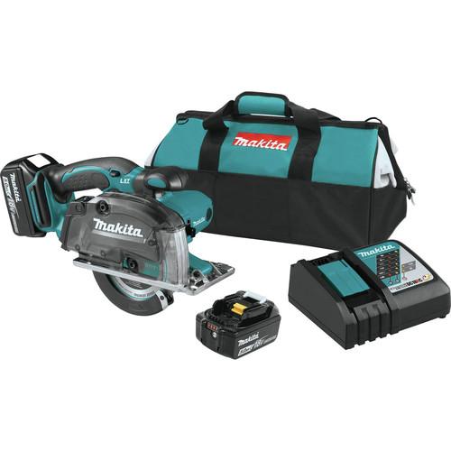 Makita 18V LXT Cordless Lithium-Ion 5-3/8 in. Metal Cutting Saw Kit with Electric Brake and Chip Collector (5 Ah) - XSC03T