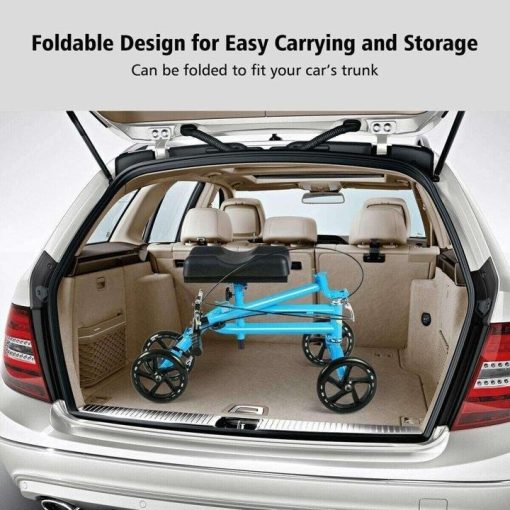 Double Steel Tube Walking Aids Scooter with Shopping Basket, Dual Brake Medical Steerable Folding Knee Walker, Turning Brake Knee Bike, Great for Injury Sportman Leg Surgery, Blue - Image 5