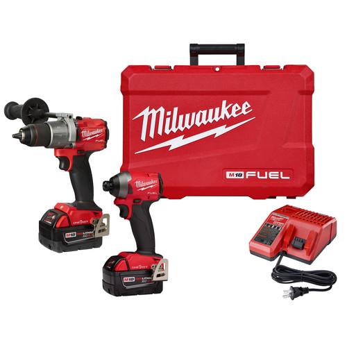 Milwaukee 2996-22 M18 FUEL 1/2 in. Cordless Hammer Drill – 1/4 in. Cordless Impact Driver with ONE-KEY Combo Kit (5 Ah)