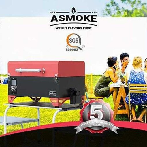 ASMOKE Portable Wood Pellet Grill and Smoker with Auto Temper Control, 8 in 1 BBQ Grill Set AS300, 256 Sq. in. Cooking Area – Includes Waterproof Grill Cover and Meat Probe, Apple Red - Image 2