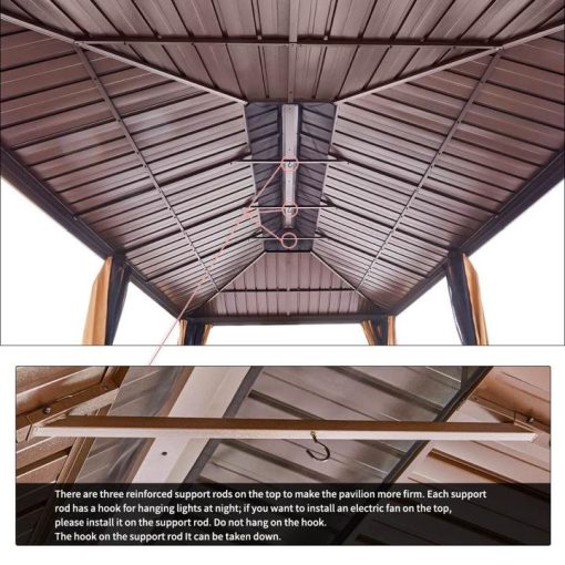 12’x20' Galvanized Steel Hardtop Gazebo Double-Roof Pergola with Netting Curtain - Image 8