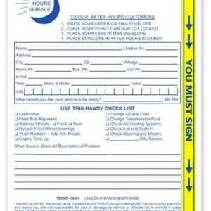 Automotive Night Drop Envelopes 6×9 Service Departments #7212