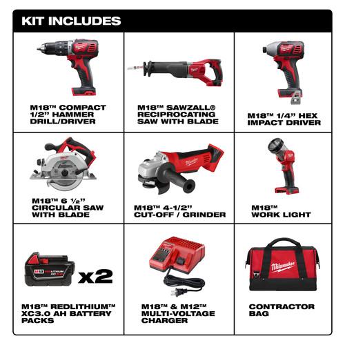 Milwaukee 2696-26 M18 18V Cordless Lithium-Ion 6-Tool Combo Kit - Image 15