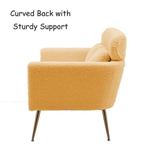 Betoko Small Couch Sofa Two Seater Loveseat Mini Room Couch with 2 Throw Pillows and Gold Metal Legs for Small Space Office Studio Apartments Bedroom, Yellow - Image 5