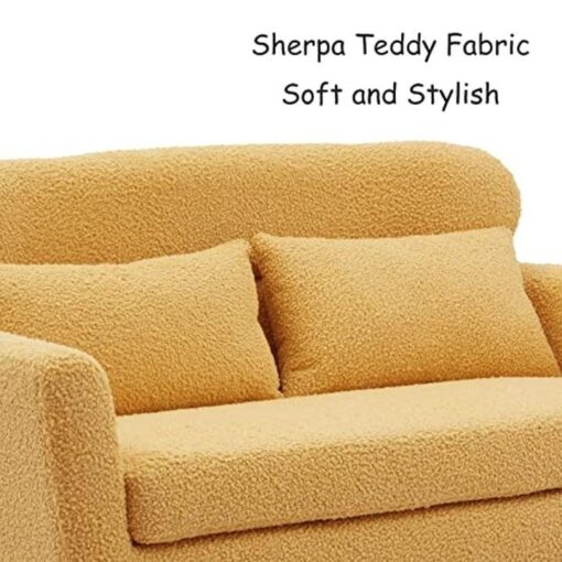 Betoko Small Couch Sofa Two Seater Loveseat Mini Room Couch with 2 Throw Pillows and Gold Metal Legs for Small Space Office Studio Apartments Bedroom, Yellow - Image 6